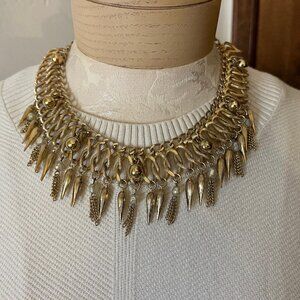 Vintage Gold Tone Fringe Bib Necklace